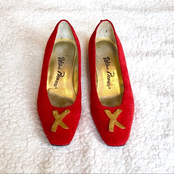 Paloma Picasso Vintage Red Suede Low Rise Heels - Picture 1 of 7